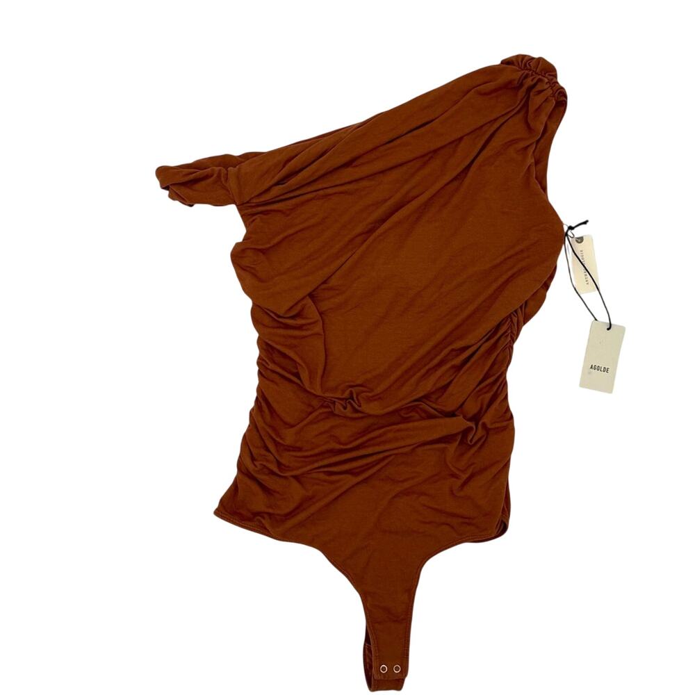 AGOLDE Minimalist Bodysuit Hilma Twist Sleeve Brown Rust NEW XL